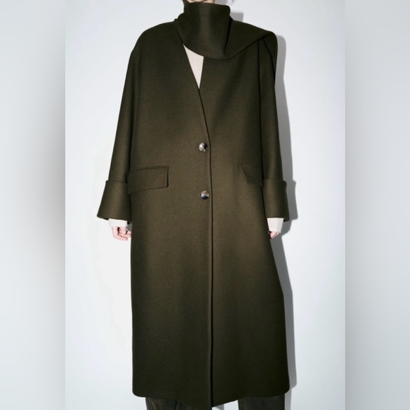 ZARA KHAKI MANTECO WOOL SCARF COATZW COLLECTION - Picture 10 of 14